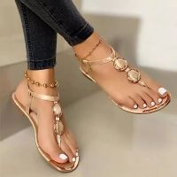 【CW】2022 New Summer Sandals Women Fashion Casual Beach Outdoor Flip Flop Sandals Metal Decoration Ladies Flat Shoes Big Size 35-43