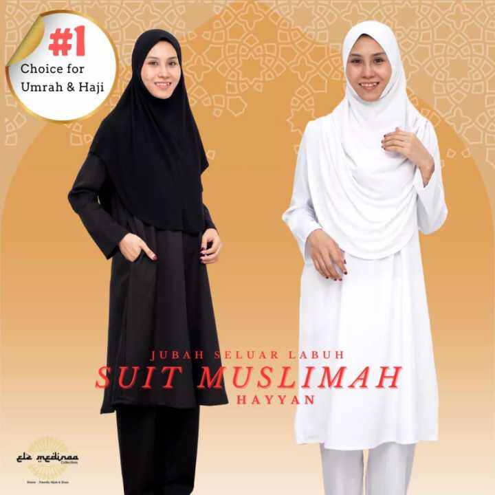 TOP + PANT Suit Muslimah Labuh Hayyan Jubah Seluar Umrah Haji Suit Muslimah Murah Como crepe Set