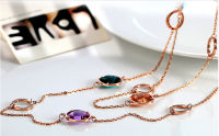 SINZRY new Luxury Jewellery Rose gold color Austria crystal long sweater necklaces fashion multicolor crystal jewelry