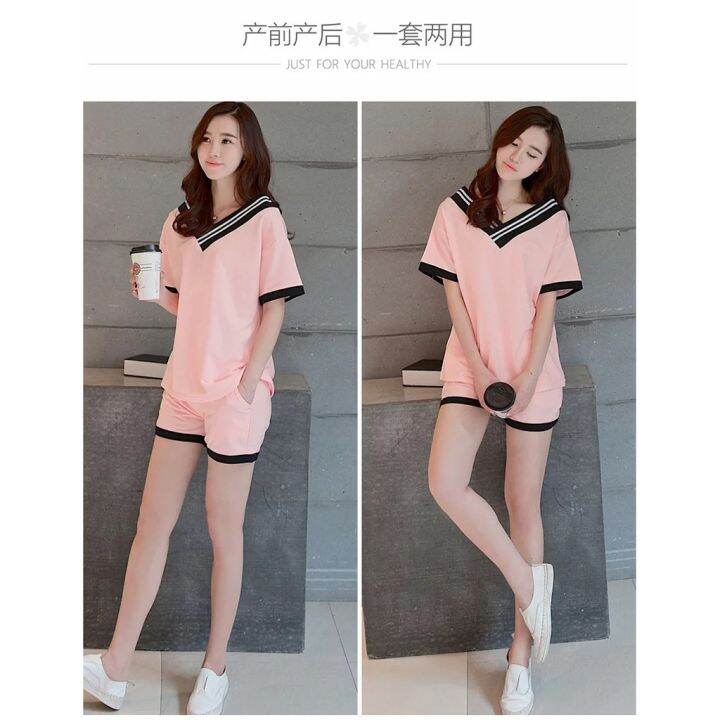 korean-fashion-maternity-pajamas-short-sleeve-pyjamas-set-breastfeeding-nursing-clothes-maternity-tops-shorts-set-wear-women-sleepwear-nightwear-short-confinement-suit-homewear