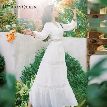 New 2022 Vintage Fairy Chiffon Long Dress Women White Elegant