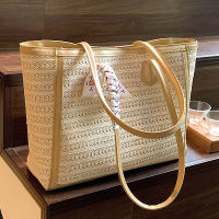 Woven Straw Woven Bag Womens Large Capacity 2023 New All-Match Summer One-Shoulder Seaside Beach Bag Commuter Tote