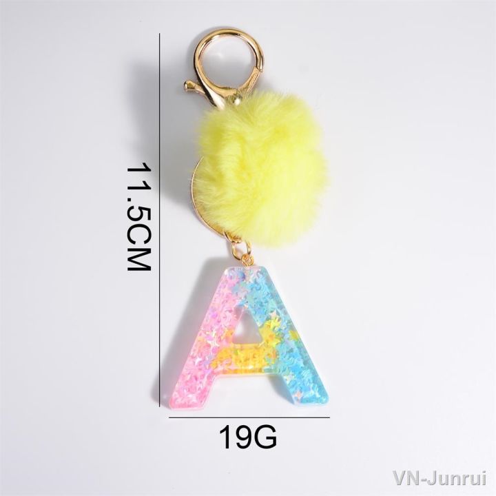 26-letters-keychain-cute-yellow-plush-ball-pendant-initials-keyring-for-women-girl-handbag-ornaments-fashion-car-bag-accessories