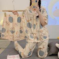 CDO 2023 womens pajamas summer ice silk three-piece trousers thin section large size ladies suit