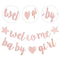 Baby Banner Party Welcome Shower Birthday Gender Reveal Decoration Supplies Bunting Garland Girl Flag Hanging Glitter Flags Colanders Food Strainers