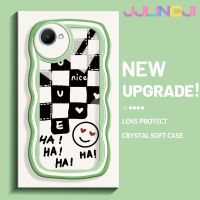 Jlingji เคสสำหรับ Realme C30 C30s Narzo 50i Prime เคสสีดำสีขาวสี่เหลี่ยมลายคลื่นคอลอร์ TPU ใสนุ่มเคสมือถือกันกระแทกฝาครอบป้องกันกล้องรูเข็มซิลิก้าเจลทนต่อการสึกหรอ