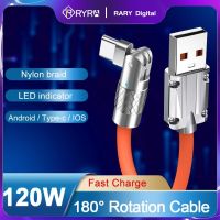 Hyra 180 ° สาย USB ชนิด C แบบหมุนได้ชาร์จเร็ว PD 120W ของเหลว6A สายซิลิโคนสำหรับสายข้อมูลโทรศัพท์