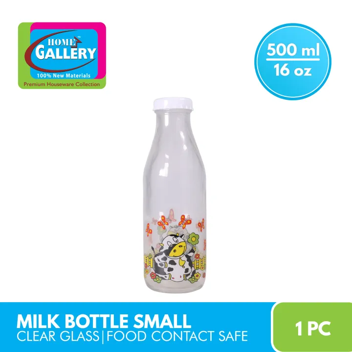Home Gallery Milk Bottle 500ml/16oz Small Clear Glass Food Contact Safe Odor Free