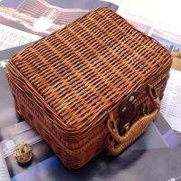 Rattan Outdoor Picnic Basket Storage Suitcase Country Style Hamper with Double Handle Quality Food Fruit Storage Carrying Basket