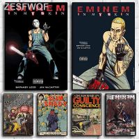 ○ ป๊อปแร็ปเปอร์ชาวอเมริกัน Eminem การ์ตูนโปสเตอร์ปิดคลุมความงามในผิวของฉันอัลบั้มเพลงฮิปฮอปผ้าใบวาดภาพตกแต่งห้องศิลปะตกแต่งผนังบ้าน