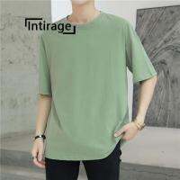 Intirage เสื้อยืดแขนสั้นซัมเมอร์ผู้ชาย,สีทึบลำลองทรงหลวมเทรนด์บางน้ำแข็ง