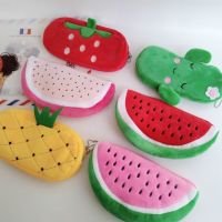 Creative Fruit Pencil case Bags Super Soft Plush Printed Stationery cute pouch kawaii korean school watermelon strawberry Pencil Cases Boxes