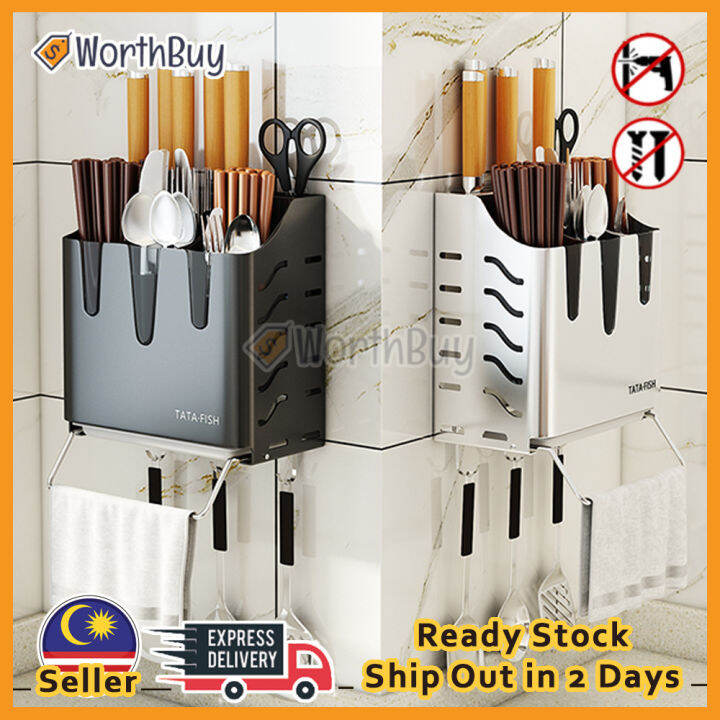 Worthbuy Wall Mounted / Table Top Kitchen Utensils Rack Chopsticks Fork