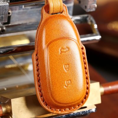Luxury Genuine Leather Car Key Cover 3 Button Keyring Shell for Leading Ideal One Li Auto L9 2022 Smart Keychain Holder Fob Case