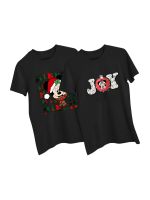 2ชิ้น/ล็อต Disney Minnie Mouse พิมพ์ผู้หญิงเสื้อยืด Merry Christmas Black Top Top Tee การ์ตูนแต่งตัวกราฟิกหญิง T เสื้อ