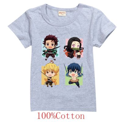 100 Cotton Spot 2021 Hot New Kimetsu No Yaiba Kids T Shirt Children Boys Girls Uni Demon Slayer T-shirt 2-15Y