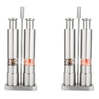 2X Manual Salt and Pepper Grinder Set Thumb Push Pepper Mill Stainless Steel Spice Sauce Grinders with Metal Holder