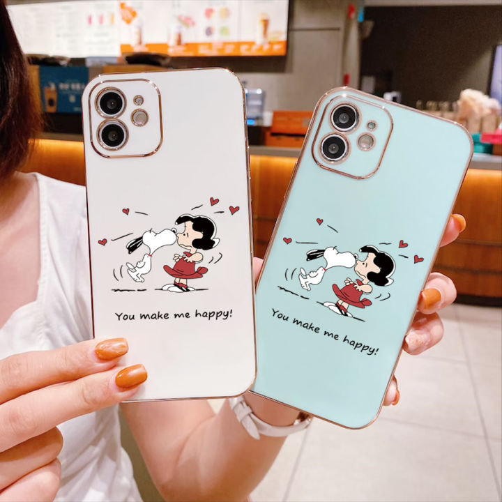 serpens-สำหรับ-oppo-a59-f1s-ฟรีสายคล้องการ์ตูนสนูปี้เคสโทรศัพท์เคสลายขอบสี่เหลี่ยมชุบหรูหราเคสโทรศัพท์นิ่ม