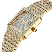 MISSFOX Womens Watches Gold Full Diamond Luxury Brand Square Bracelet Watch Popular Waterproof Quartz Ladies Wristwatch Gift