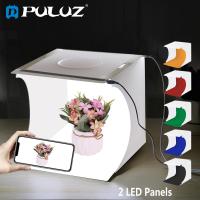 PULUZ กล่องไฟ2LED ขนาดเล็ก Lampu Kotak กล่องสตูดิโอถ่ายภาพ1100LM กล่องไฟชุดกล่องเต็นท์แบบสตูดิโอและฉากหลัง6สี