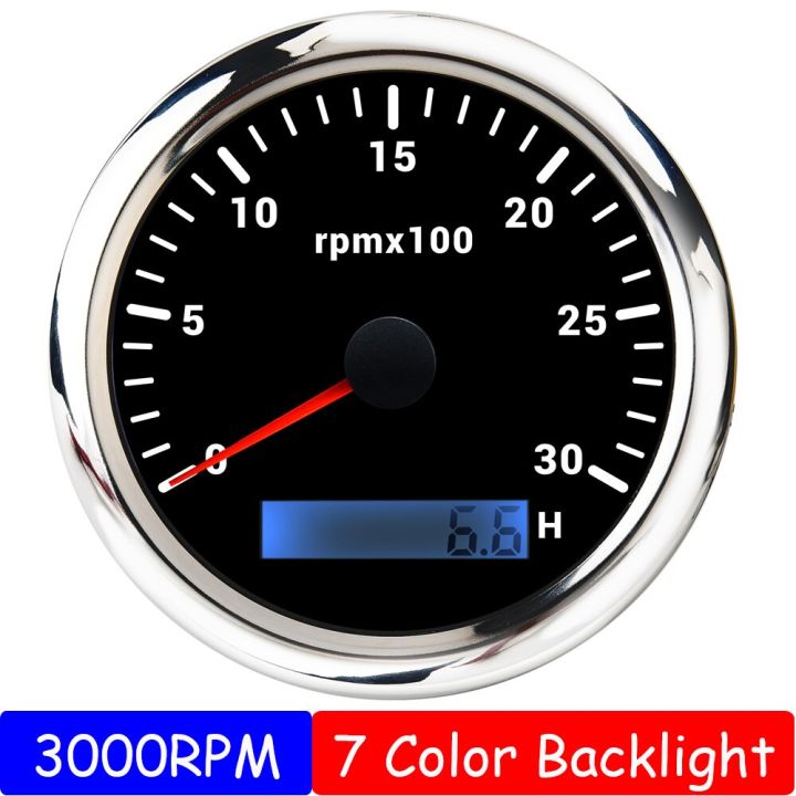 85มม-เครื่องยนต์ดีเซล-tachometer-sensor-rpm-gauge-rev-counter-3000rpm-พร้อมนาฬิกาทรายดิจิตอล7สี-backlight-อุปกรณ์เสริม12v-24v