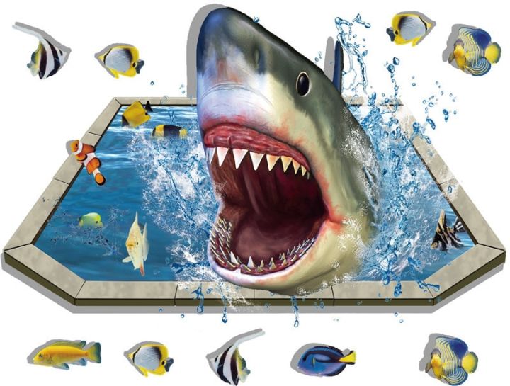 【SALE】 nancarenko1977 3D ผลสระว่ายน้ำฉลามที่ถอดออกได้ชั้นสติ๊กเกอร์ติดผนัง Diy ตกแต่งบ้านสำหรับเด็กห้องนั่งเล่นห้องนอนกันน้ำศิลปะรูปลอกภาพจิตรกรรมฝาผนัง