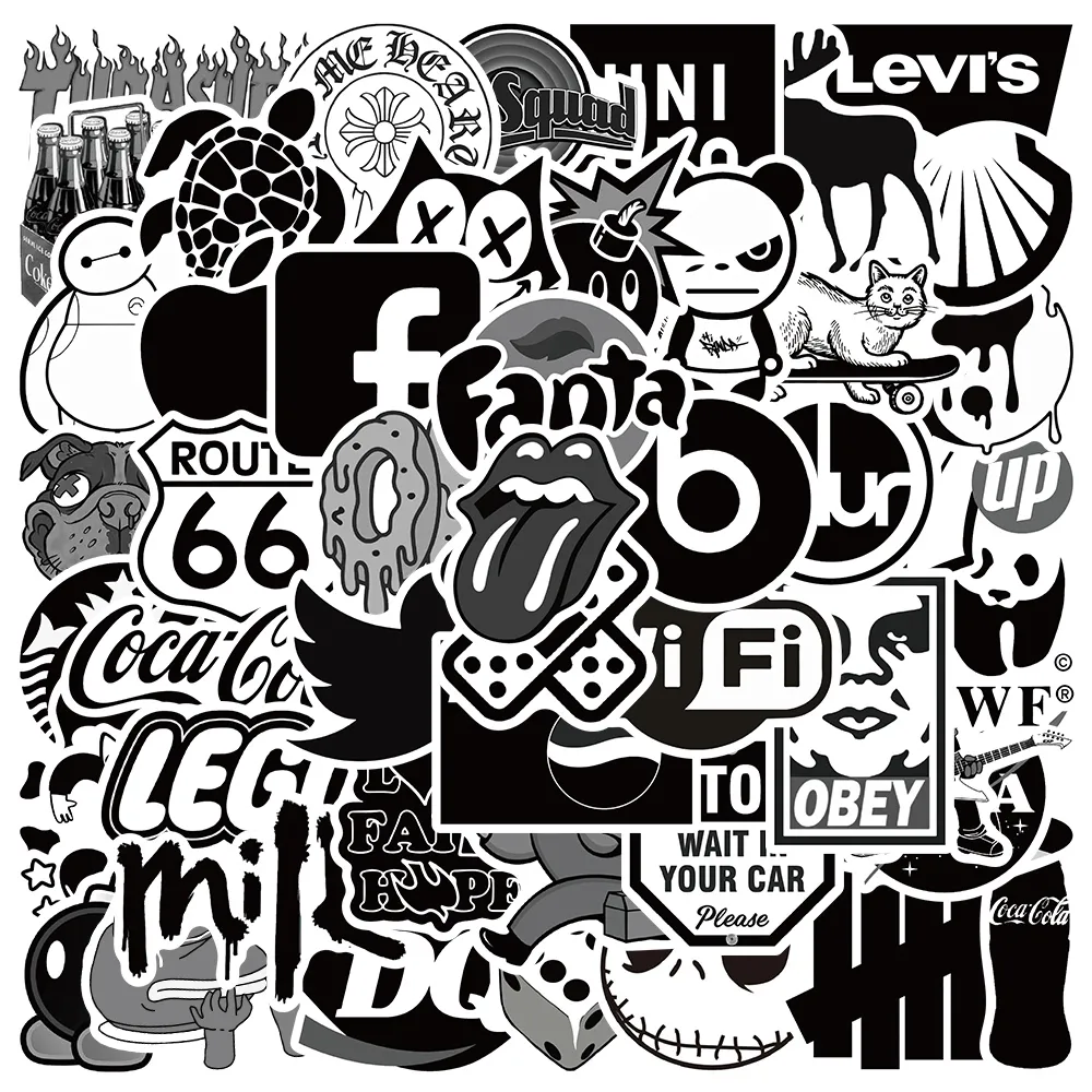 50Pcs Cartoon Cute Black Fashion Worlds Waterproof Sticker ...