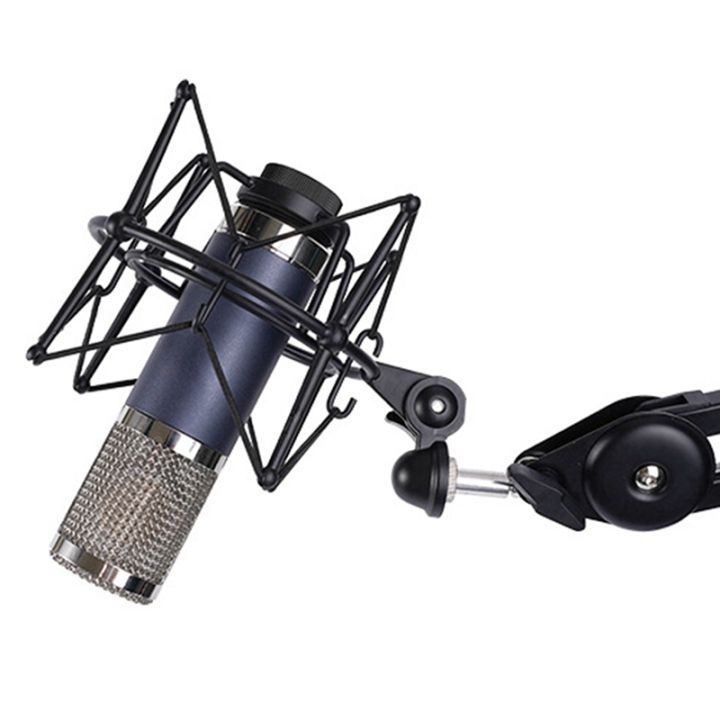 2x-microphone-shock-mount-adjustable-mount-recording-mic-stand-metal-bracket-pod-microphone-stand-black