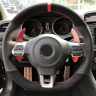 Black Leather Suede Car Steering Wheel Cover For Volkswagen Golf 6 GTI MK6 / Polo GTI / Scirocco R Car Accessories