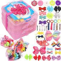 3 Layer Girls Hair Accessories Gift Box with Lot of Hair clips elastic hair tie candy clips Hair Bows alligator clips