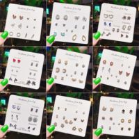 6-7 Pair Set Crystal Heart Silver Stud Earrings Korean Pearl Women Ear Studs Jewelry Weekly Girl Gifts Hot Sale