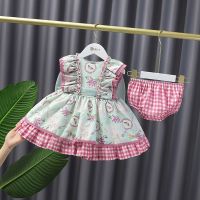 Autumn Girl Kids Lolita Princess Bow Clothes Set Children Baby Infants Plaid Ruffle Dress+PP Short Pants Party Dresses S12323