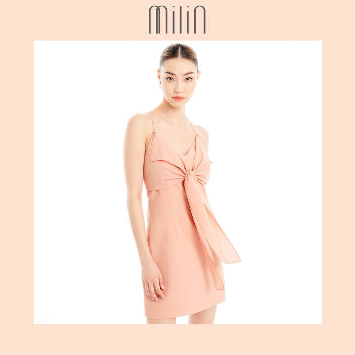 milin-knotted-v-neck-mini-dress-เดรสสั้นสายเดี่ยวคอวีผูกหน้า-great-dress