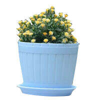 Unique Design Round Wooden Bucket-liked Plastic Flower Pot for Plants Durable Garden Pot with Drainage Holes 3 Sizes Solid Color