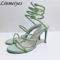 Sexy High Heels Sandals Woman Rhinestone Ankle Snake Twine Around Party Prom Shoes Female Crystal Gladiator Sandals Women