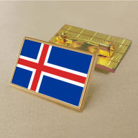 Icelandic flag pin 2.5*1.5cm zinc die-cast PVC colour coated gold rectangular rectangular medal badge without added resin