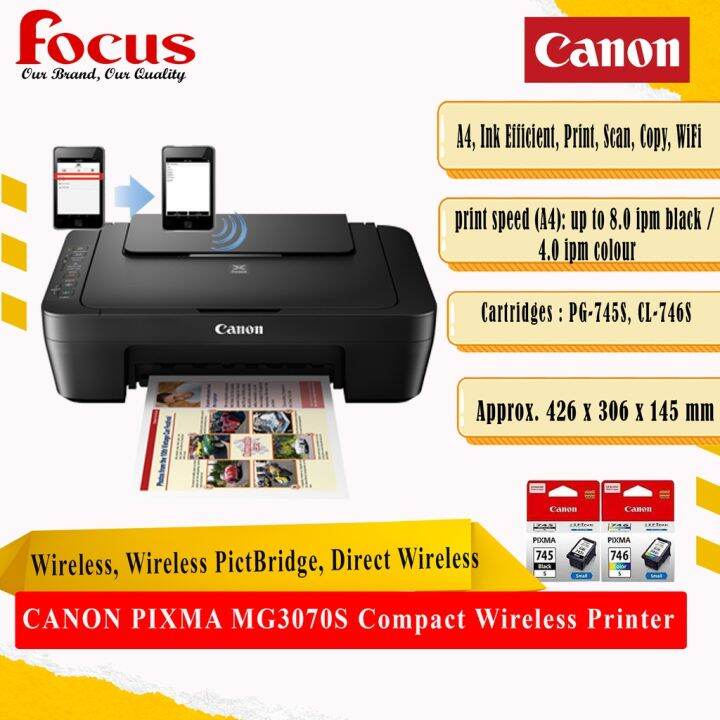 CANON PIXMA MG3070S Compact Wireless Printer All-In-One With Low-Cost ...