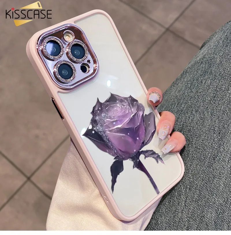 KISSCASE Luxury Slim Fashion Clear Purple Rose Phone Case for