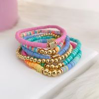 【CW】♣  KKBEAD Polymer Clay Heishi Stretchy Rhinestones Jewelry Gold Plated Bead Pulseras