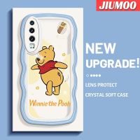 เคส JIUMOO สำหรับ Huawei P30 P30 Pro ช้อนส้อมมีดหมีพูห์ P30 Lite น่ารักวินนี่สีสันสดใสลายคลื่นขอบเคสโทรศัพท์โปร่งใสนิ่มเคสกันกระแทกป้องกันเลนส์กล้องที่เรียบง่ายเคสซิลิโคนใส