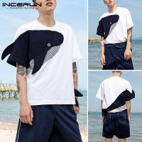 Incerun เสื้อยืดแขนสั้น ลําลอง ลายปลาวาฬ ทรงหลวม สําหรับผู้ชาย