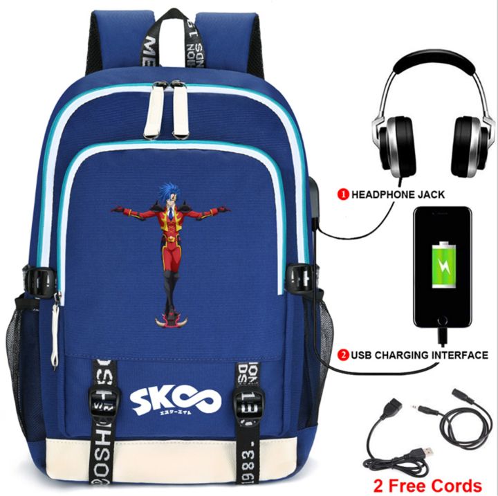 Anime SK8 Logo Boutique Backpack New USB Travel Bags Students School Bag Teenagers Leisure Laptop Bag