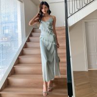 ชุดกลางคืนผลิตจากผ้าไหมน้ำแข็ง Camisola Feminina Com Decote Em V Pijama เซ็กซี่ De Cetim Feminino Vestido Suspano Fino Para Gelo Homeewear Camisola Pijama Verão