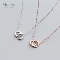 Modian New Irregular Geometric Round Interlock Sterling Silver 925 Pendant Necklace for Women Link Chain Fine Jewely Girl Gift