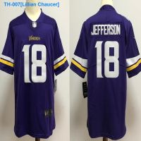 □ Lillian Chaucer The NFL Minnesota Vikings Vikings football take number 18 Justin Jefferson jersey movement