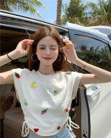 พร้อมส่ง ??? white fruits top C3054 เสื้อท็อปแขนสั้น ท็อปลายผลไม้ปัก