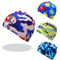 【CW】 Hot size Cartoon Printed Ears Pleated Pool Bathing Hats Hair Elastic Turban Kids CapTH