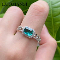 Luomansi 1.5CT Paraíba Tourmaline Gemstone Ring Square Blue Tourmaline Diamond Ring S925 Silver Wedding Engagement High Jewelry