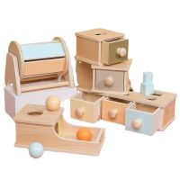 ♟ Kids Educational Toy Children Montessori Object Permanence Box Hammer Box Macaron Wooden Toys Coin Ball Textile Drum Drawer Box