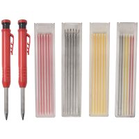 Solid Carpenter Pencil Set with Built-in Sharpener&amp; Refills,Deep Hole Marker Mechanical Pencil for Woodworking Architect